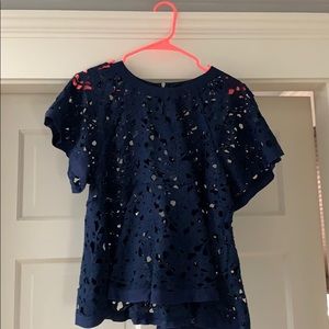 Anthropologie Eri + Ali navy floral swing top